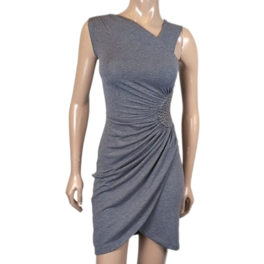Vintage Y2K Dynamite Faux Wrap Dress Studded Gathered Asymmetric Mini Bodycon XS